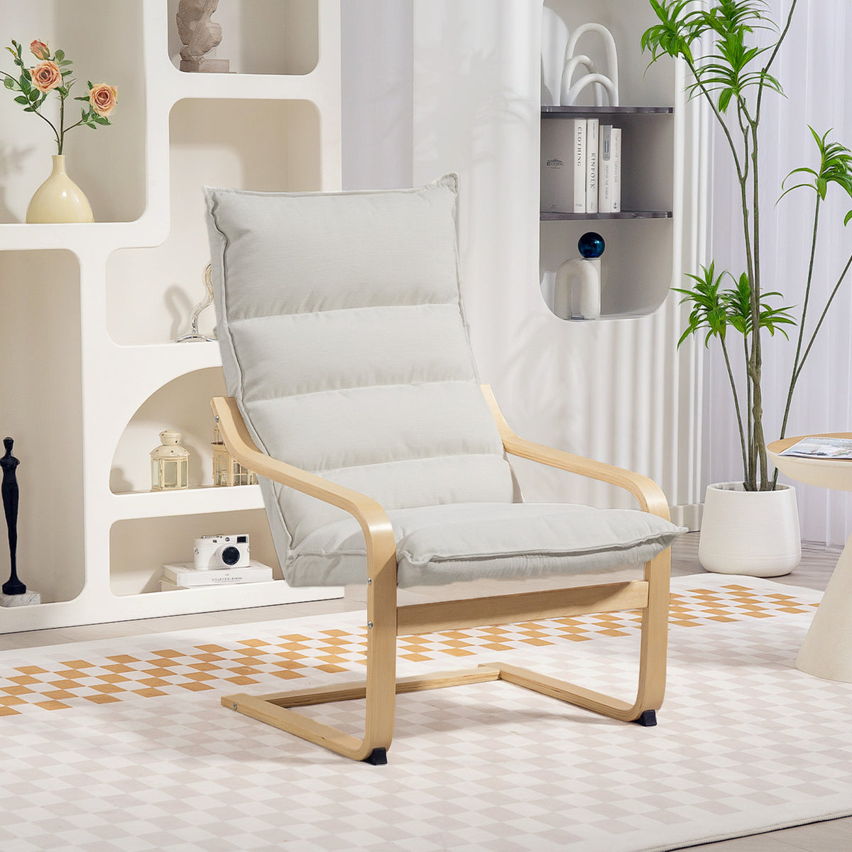 HOMCOM Modern Rocking Chair with Wooden Armrests and Thick Velvet Cushions, 67x83x105 cm, Cream