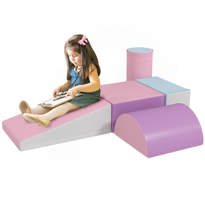 Soft Building Set for Children 1-3 Years with 5 Coloured Blocks in Faux Leather and Multicolored Foam