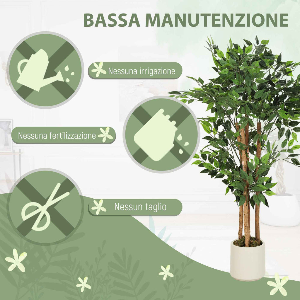 HOMCOM Artificial Green Banyan Tree Plant in PEVA and Wood with PP and Cement Container Pot, 55x55x120 cm