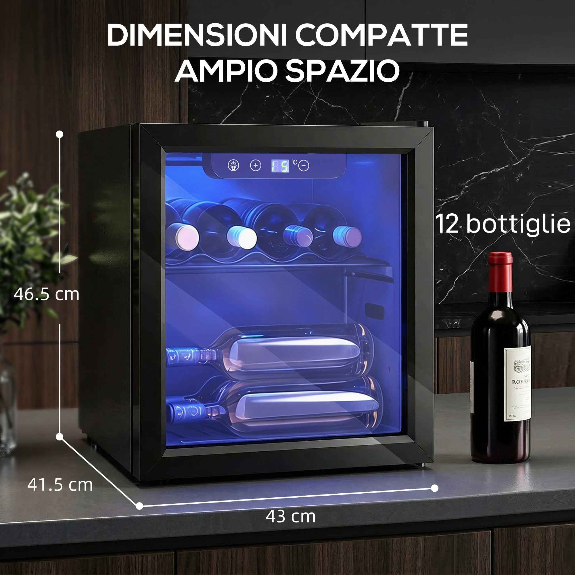 12-Bottle 36L Wine Cooler, Adjustable Temperature 4-16°C with UV-Resistant Glass, Black
