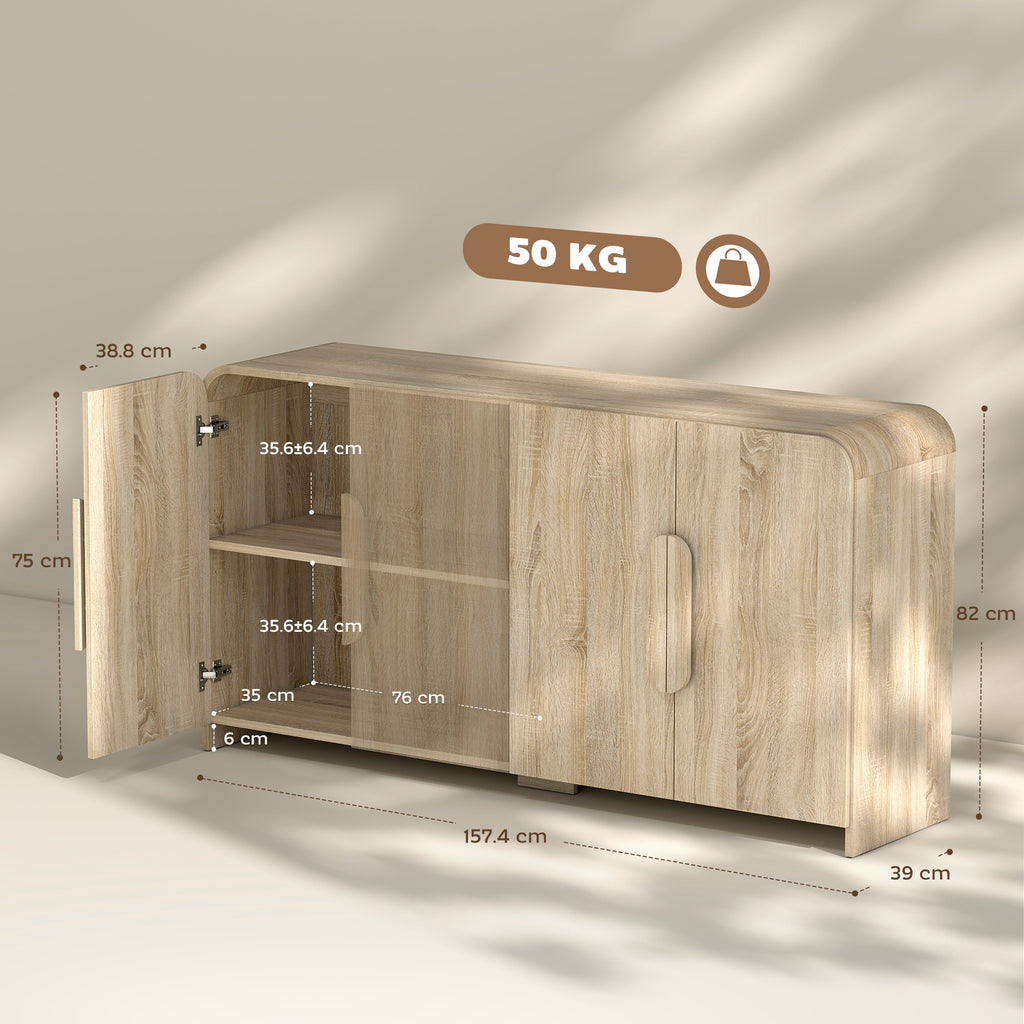 Sideboard with 2 Cabinets, Soft-Close Doors and Adjustable Shelves, 157x39x82 cm, Natural Wood