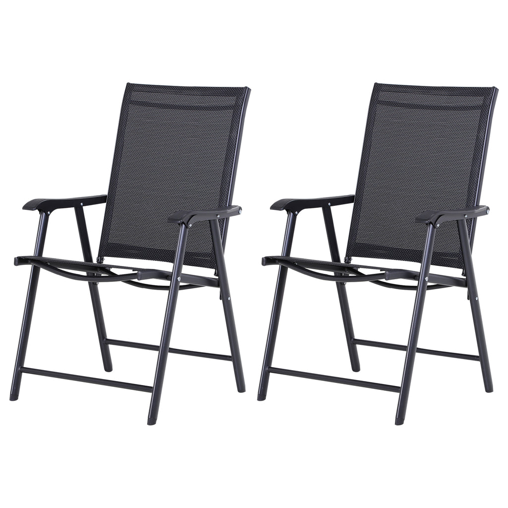 Outsunny Set of 2 Folding Garden Chairs with Metal and Texteline Armrests, 58x64x94cm, Black