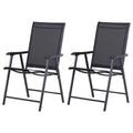 Outsunny Set of 2 Folding Garden Chairs with Metal and Texteline Armrests, 58x64x94cm, Black