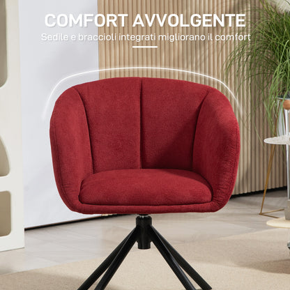 Modern Swivel Armchair with Padded Seat in Bouclé Fabric for Living Room and Office, Wine Red