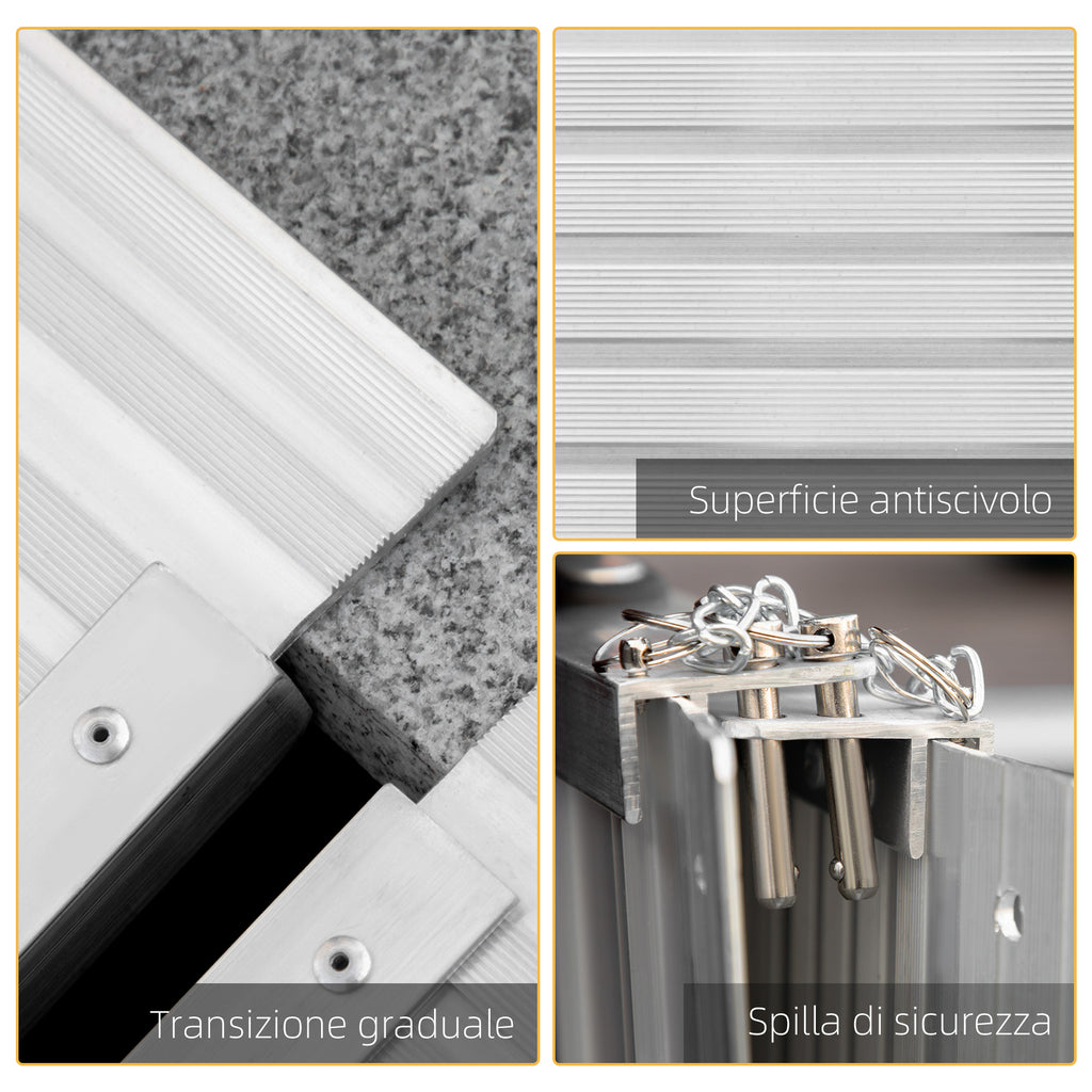 Folding Aluminum Wheelchair Ramp with External Edges, 61x74x5 cm, Silver