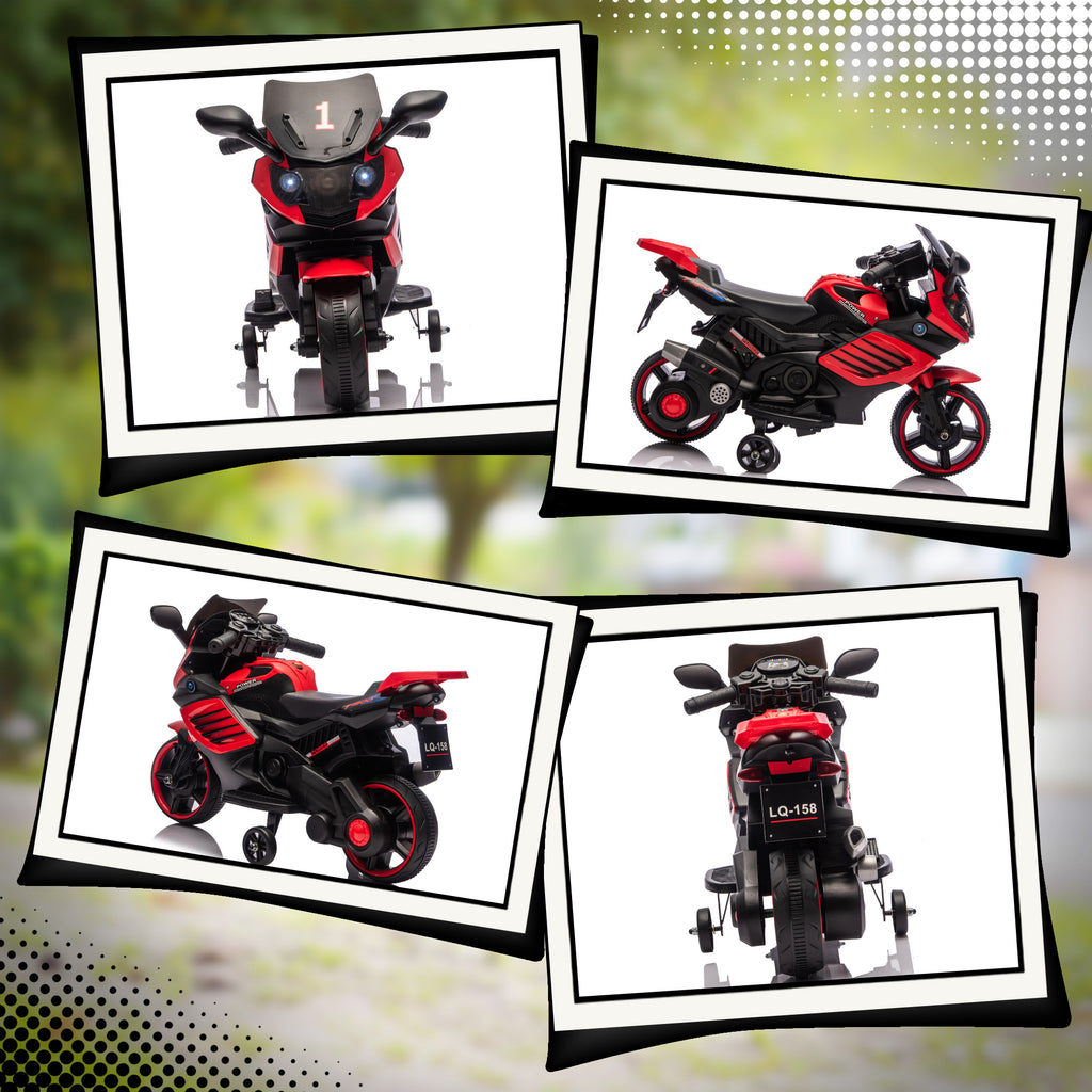 AIYAPLAY Electric Motorcycle for Children 18-36 Months, 6V, with Removable Wheels, Built-in Headlights and Music, Red