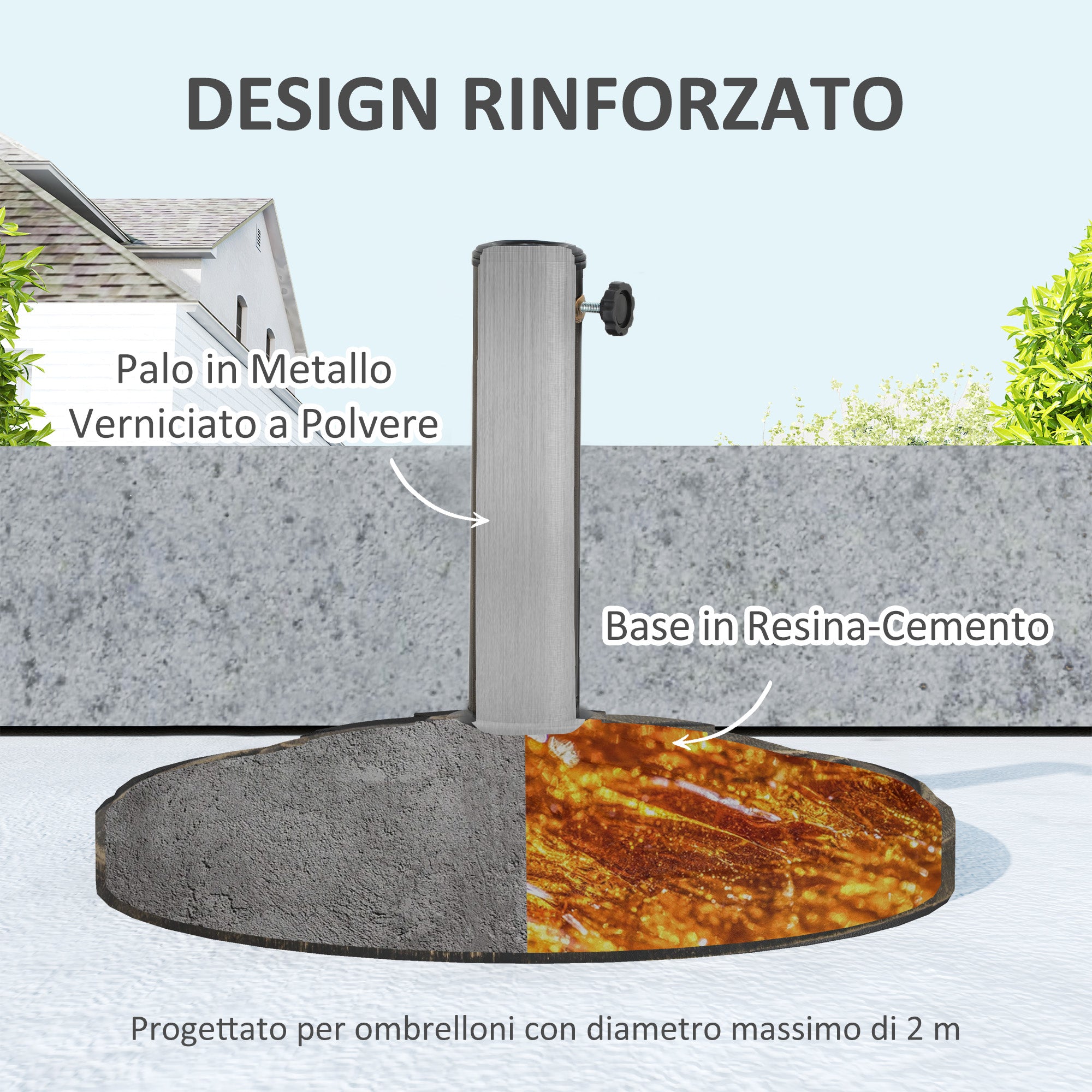 12 kg Umbrella Base with Integrated Crank, in Resin, Metal and Cement, Ø46x33 cm, Bronze