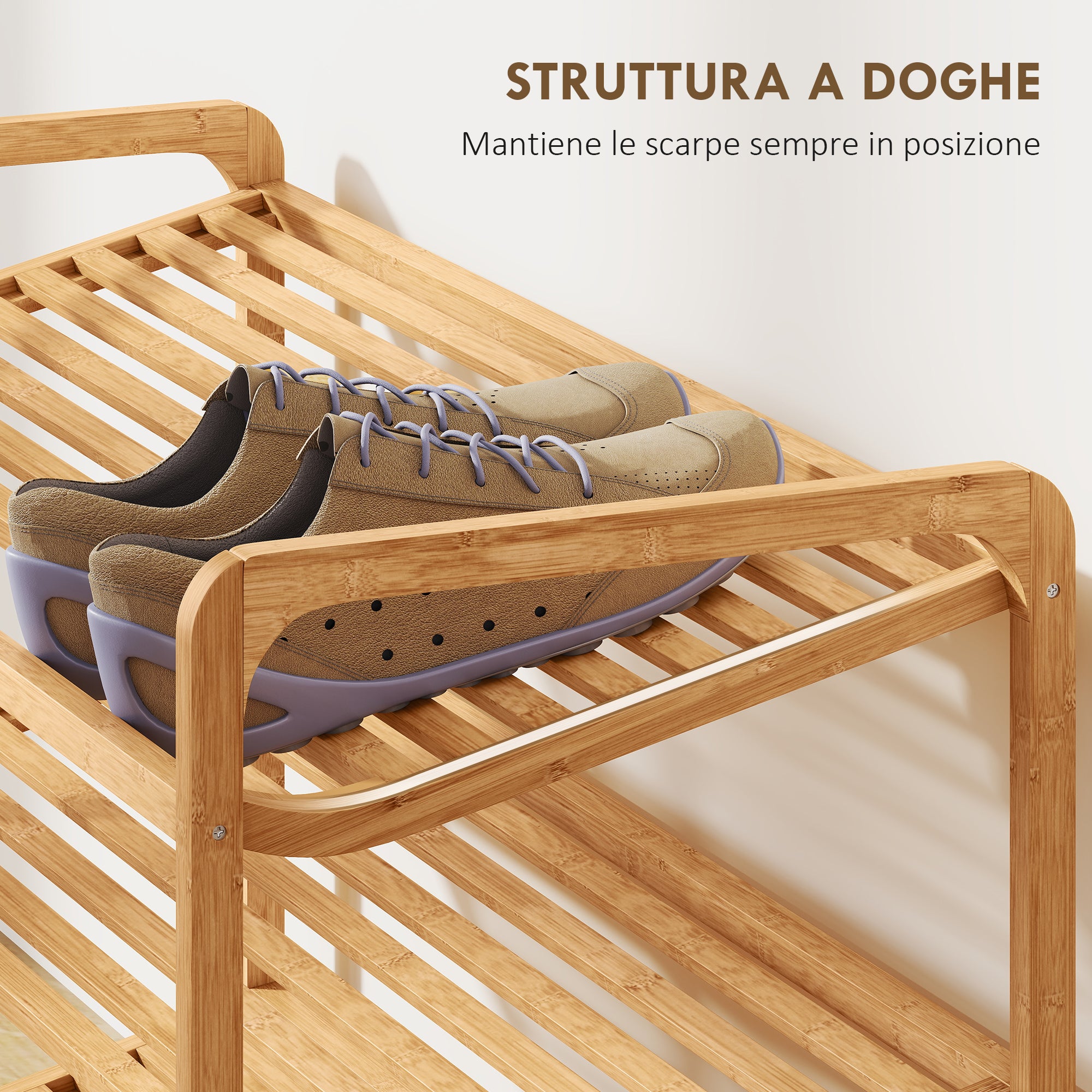 3-Tier Shoe Rack with Bamboo Slatted Shelves for 12 Shoes, 76 x 33 x 50.8 cm, Wood Color