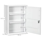 kleankin 3-Tier Medicine Cabinet with Lock and 2 Keys, Steel, 40x15x53.5 cm, White - Borgè