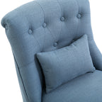 Upholstered Living Room Armchair with Cushion, in Linen and Wood Effect Fabric, 52.5x69x77 cm, Blue