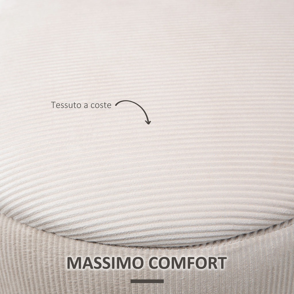 Set of 2 Round Corduroy Storage Ottomans, White