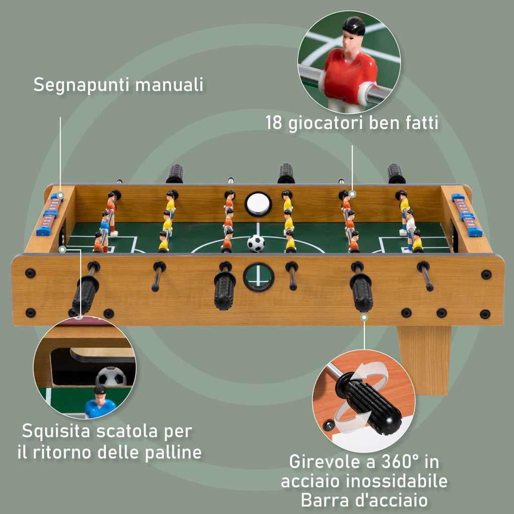 HOMCOM Folding Table Football for Adults and Children with 2 Balls and Scoreboard, Made of Wood, 69x36.5x22 cm, Wood Color