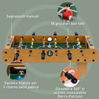 HOMCOM Folding Table Football for Adults and Children with 2 Balls and Scoreboard, Made of Wood, 69x36.5x22 cm, Wood Color