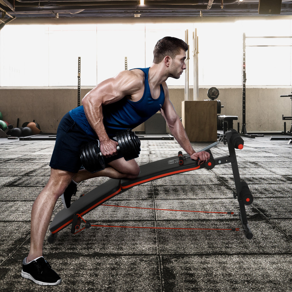 Folding and Adjustable Abdominal Bench with Rowing Machine and 2 Ropes ...
