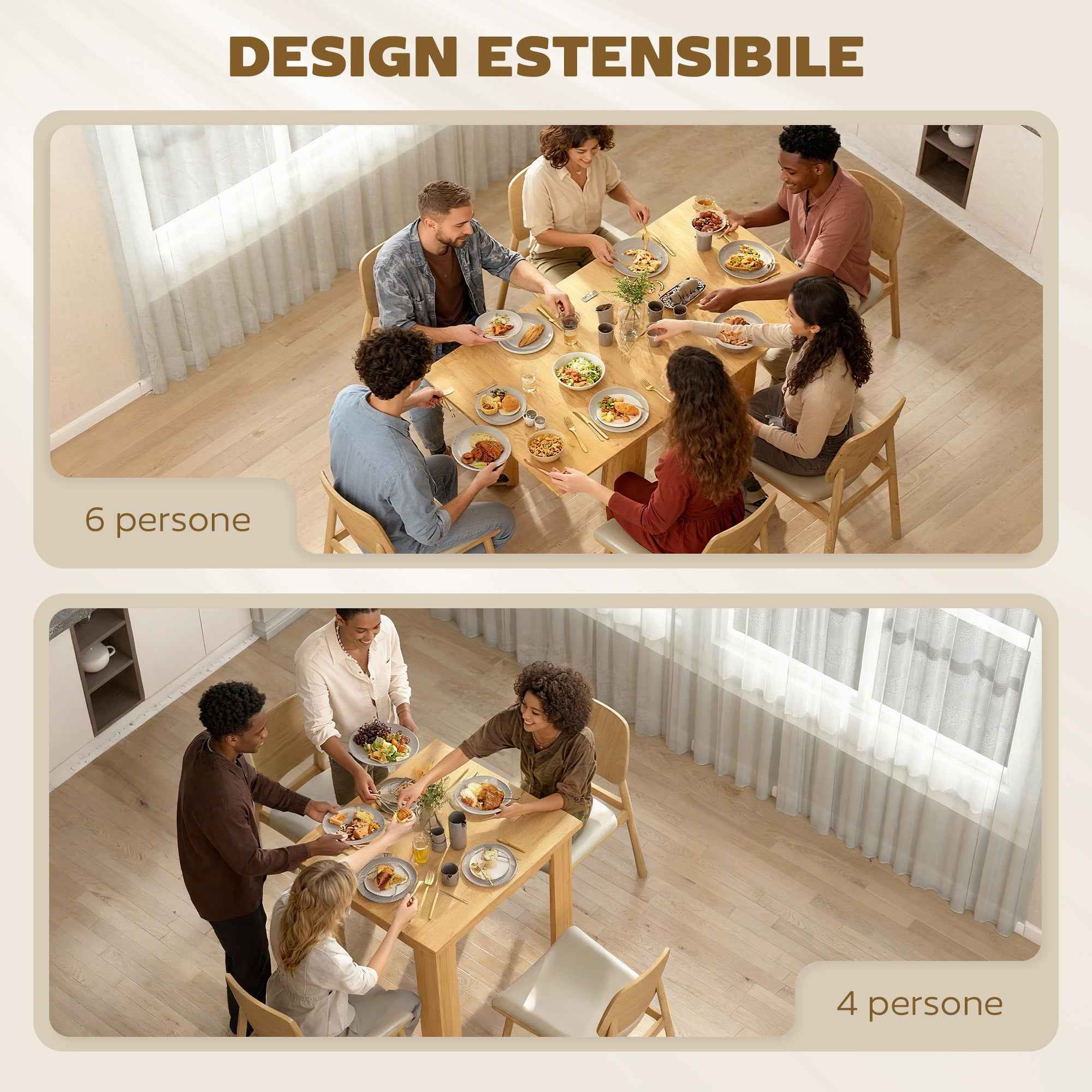 HOMCOM Extendable Dining Table for 4-6 People in Wood and Steel, 140x80x77.5 cm, Wood Color