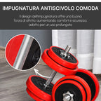2 in 1 Barbell and Dumbbell Set 20kg Weights, Discs with Anti-Scratch Plastic Coating, Red and Black