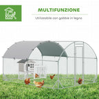 PawHut Galvanized Metal Chicken Run with Roof and UV Cover, 280x380x197 cm, Silver