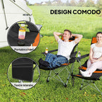 Outsunny Set of 2 Folding Camping Chairs with Footrest and Cup Holder, 82x50/100x88 cm, Black and Orange