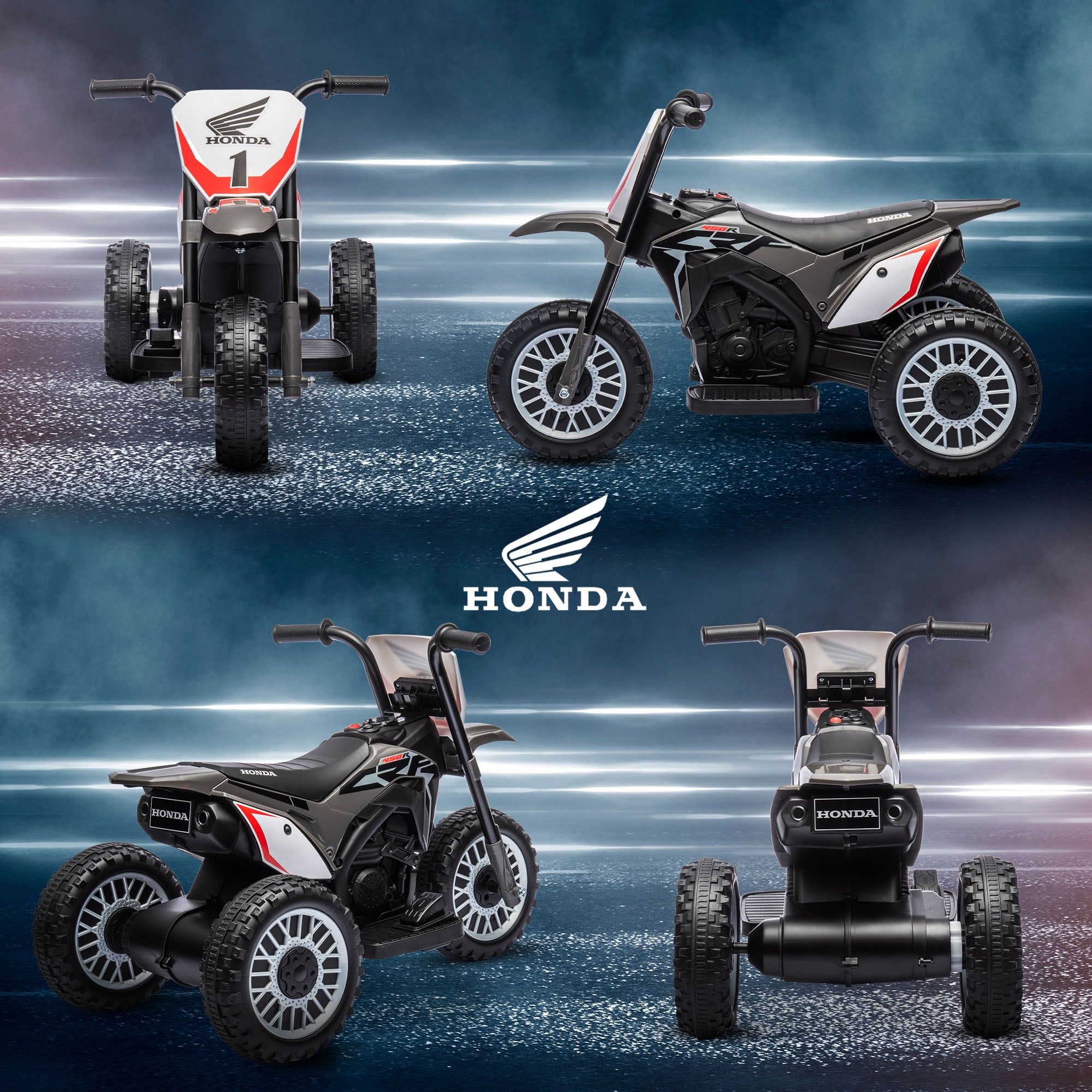 Honda CRF450RL Licensed 3-Wheeled Electric Dirt Bike for Kids with Horn, 71x40.5x43.5 cm, Grey