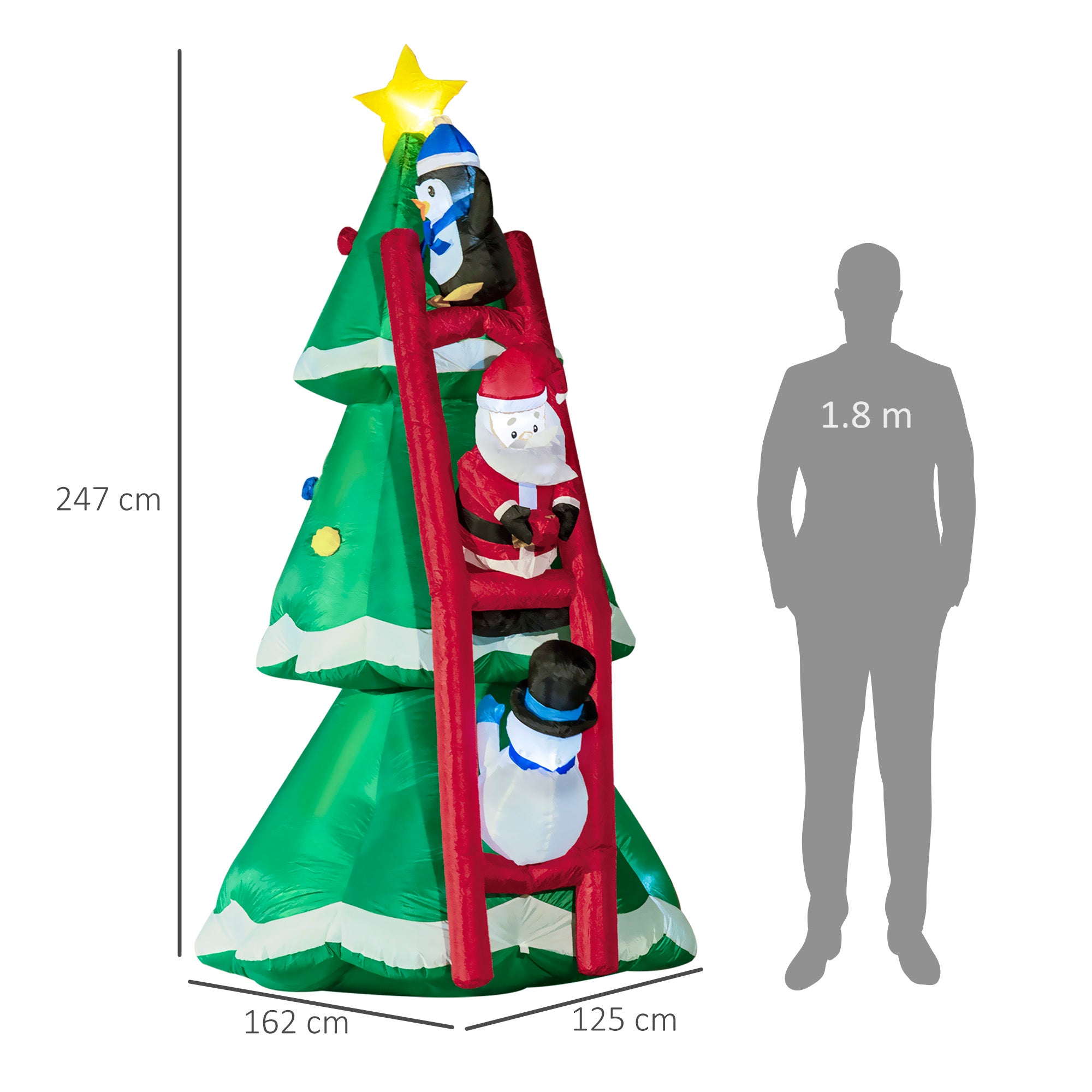 Inflatable Christmas Tree with Santa Claus and LED Lights, Inflator Included, 162x125x247cm