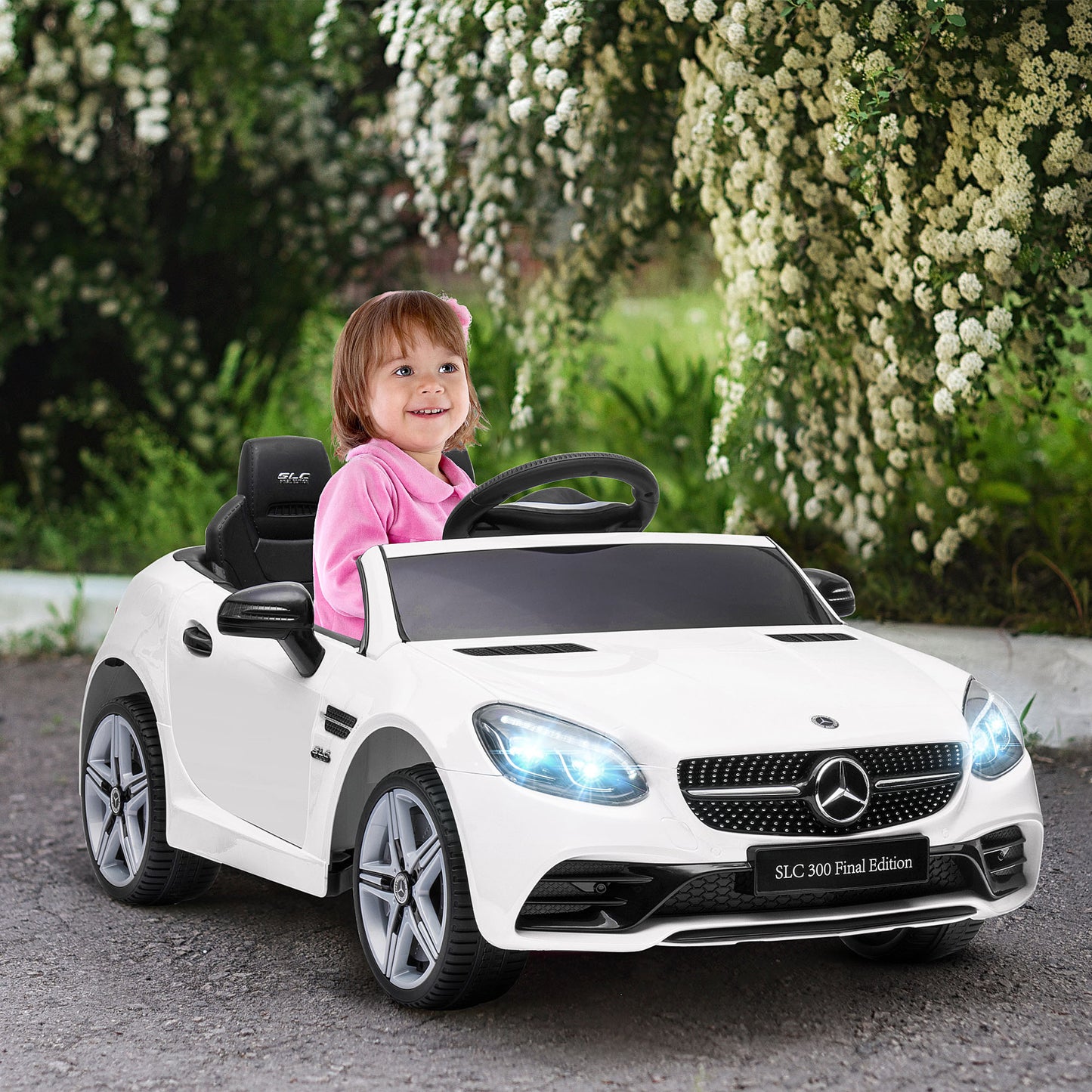 AIYAPLAY Electric Ride-On Toy Car for Children Licensed Mercedes SLC 300 with Remote Control, in PP and Metal, 107x62.5x44 cm, White