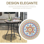 Round Garden Table Ø60cm in Metal and Mosaic, Outdoor and Indoor Furniture, Red