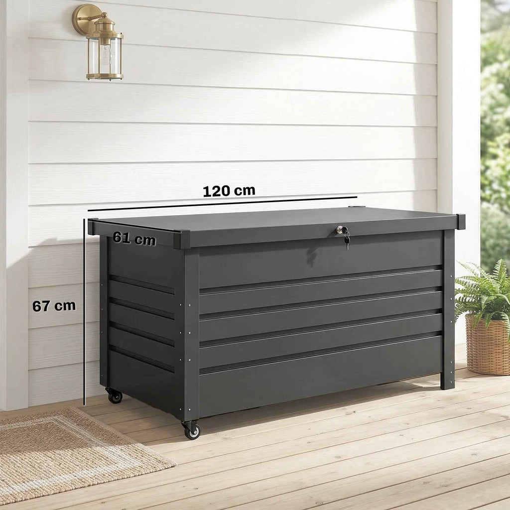 Outsunny 350L Metal Storage Box with Lockable Lid, Wheels, Side Handles, Grey