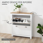 Slim Shoe Rack 2 Flap Drawers and Adjustable Shelf for 12 Pairs of Shoes, 79x23x90.5 cm, White