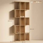 5-Tier S-Shaped Bookcase with 15 Shelves, Wooden, 80x24x200 cm, Oak Color