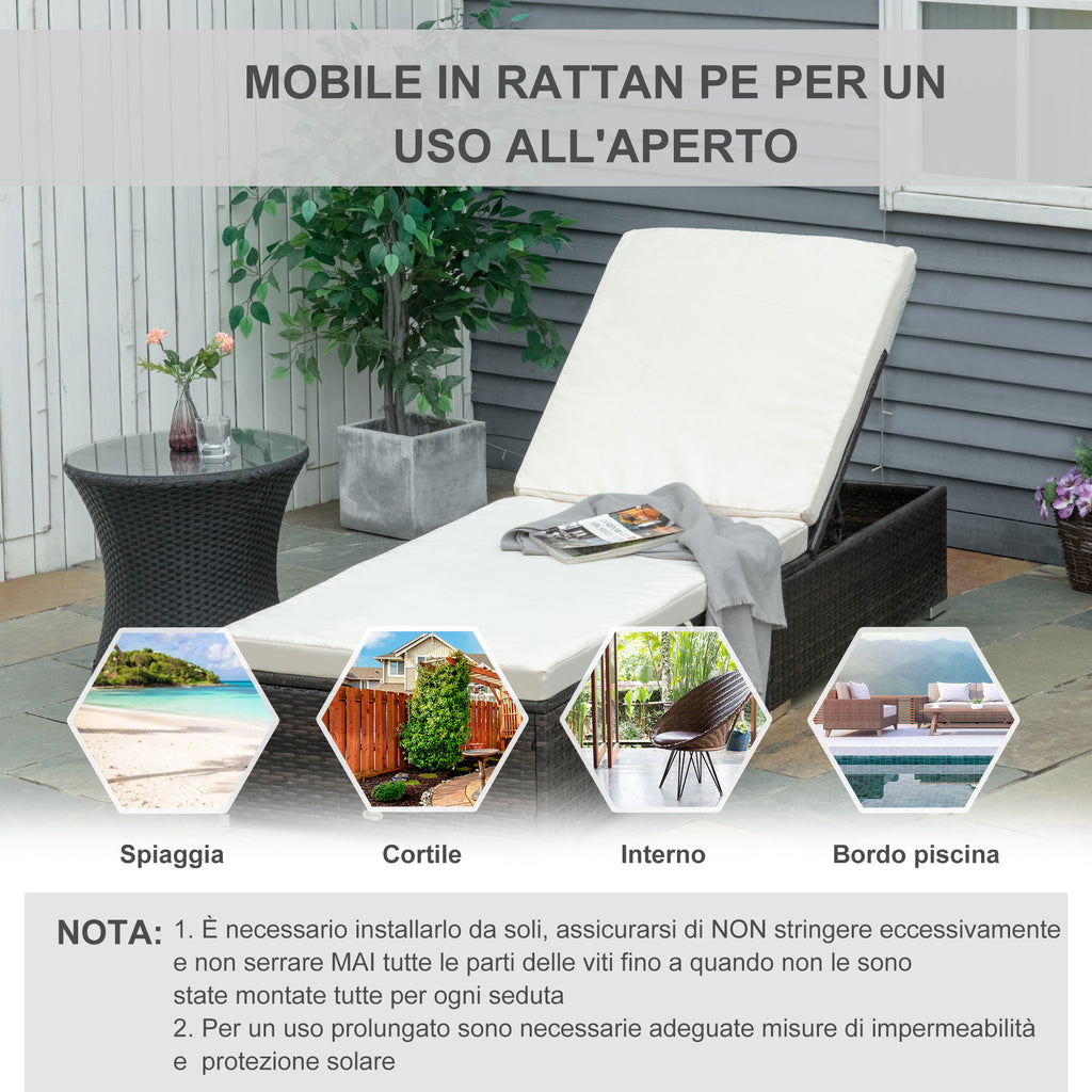 PE Rattan Sun Lounger with 5-Position Reclining Backrest, 195x68x31cm, Brown