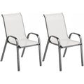 Outsunny Set of 2 Stackable Garden Chairs with Curved Armrests, in Steel and Breathable Fabric, 54x71x93 cm, Light Grey