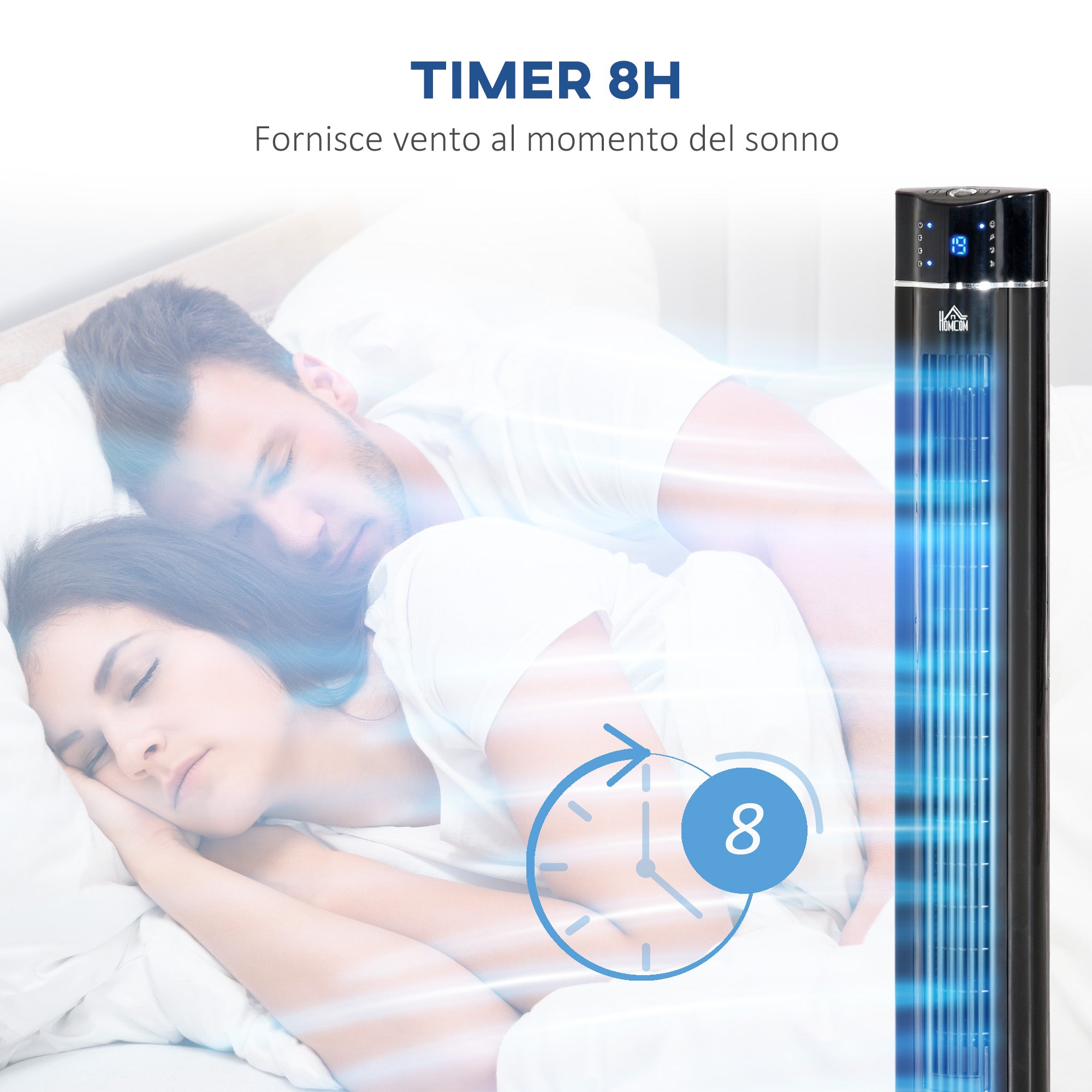 HOMCOM 60W Column Fan with 3 Speeds, 3 Modes and 8h Timer, in ABS, Ø32x106.8 cm, Black - Borgè