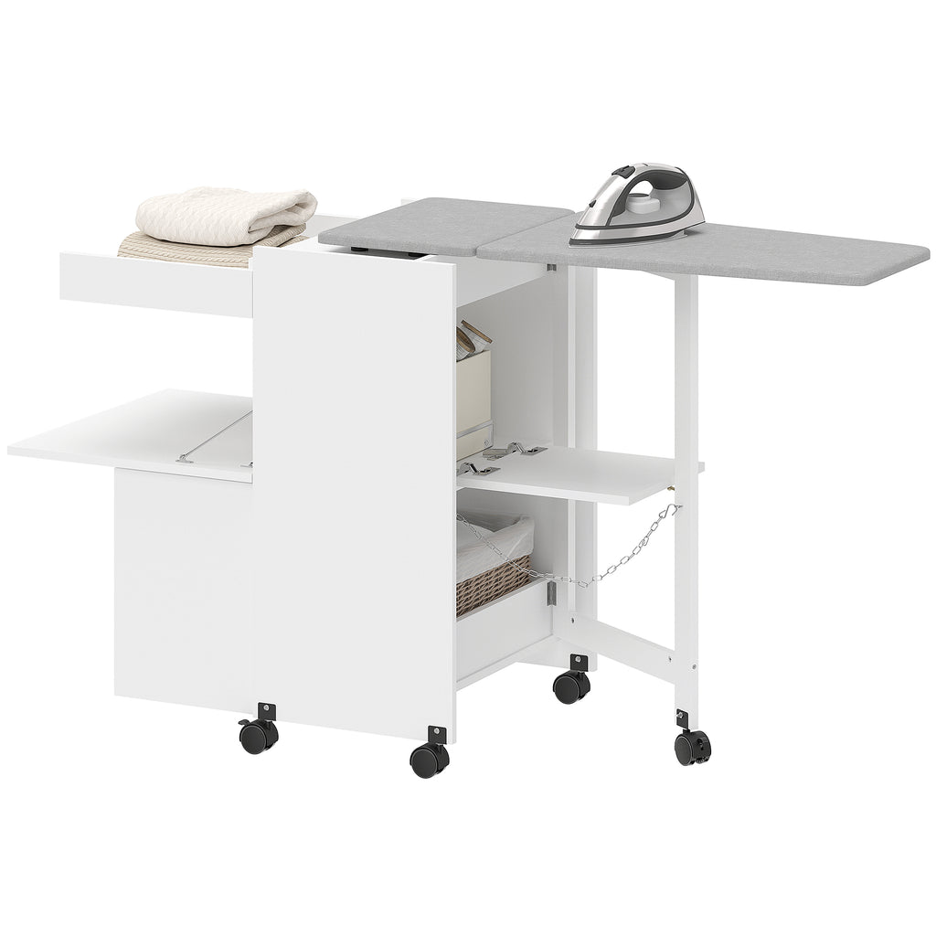 Folding Ironing Board with Storage, Space-Saving, White