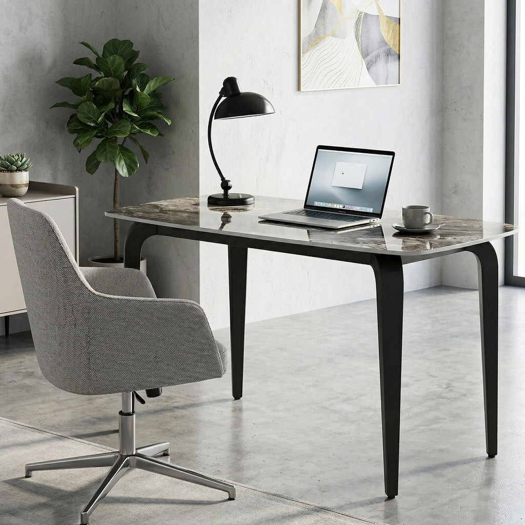 HOMCOM 4-Person Table, 130x70 cm, Modern with Sintered Stone Top, Brown