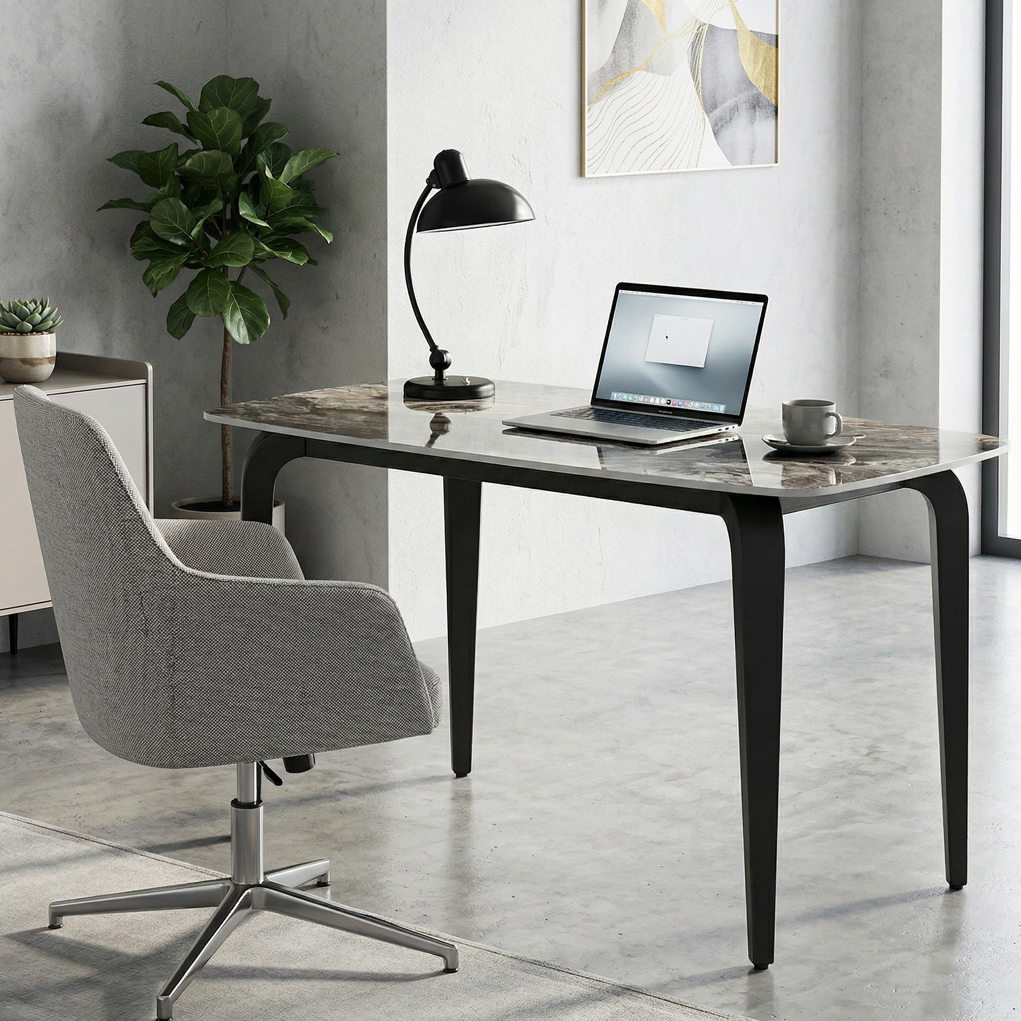 HOMCOM 4-Person Table, 130x70 cm, Modern with Sintered Stone Top, Brown