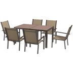 7-Piece Plastic Garden Set with 6 Stackable Chairs and Rectangular Table, Khaki and Brown - Borgè