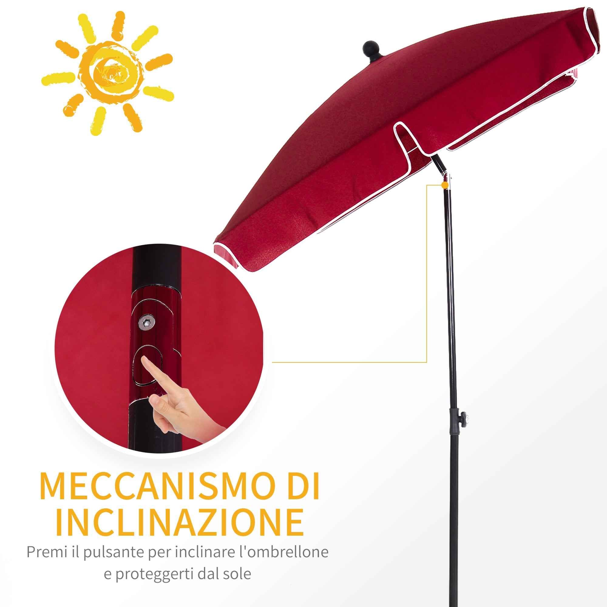 Outsunny 2x2.4m Rectangular Garden Umbrella with Adjustable Tilt, Red and Black