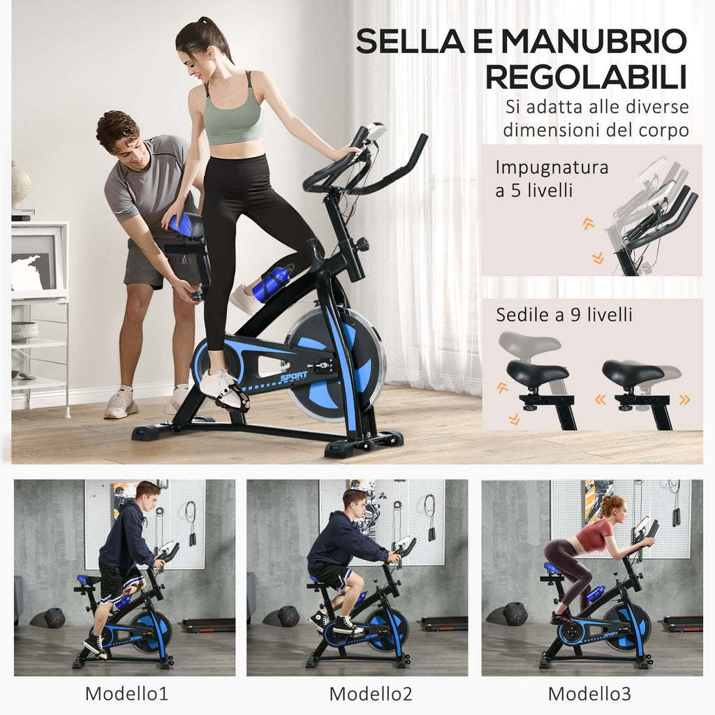 SPORTNOW Home Exercise Bike with Adjustable Handlebar and Saddle and LCD Monitor, in Steel and ABS, 118x50x105-115 cm, Blue