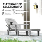Outsunny Adjustable Garden Lounger with Table and Armrests, in Polypropylene, 79x158x88 cm, Light Grey