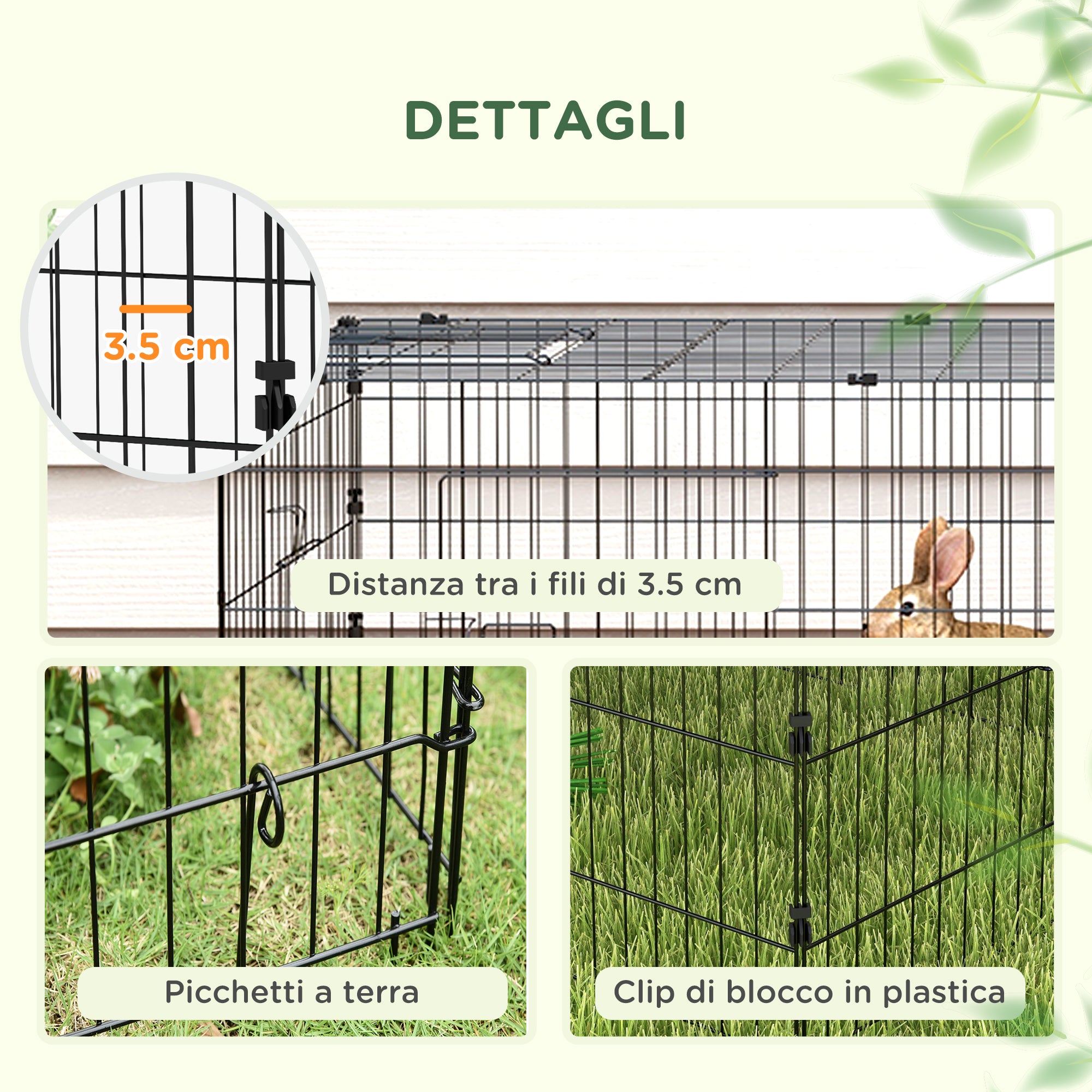 Pawhut for outdoor and interior rabbits with steel roof, 220x85x70cm, green - Borgè