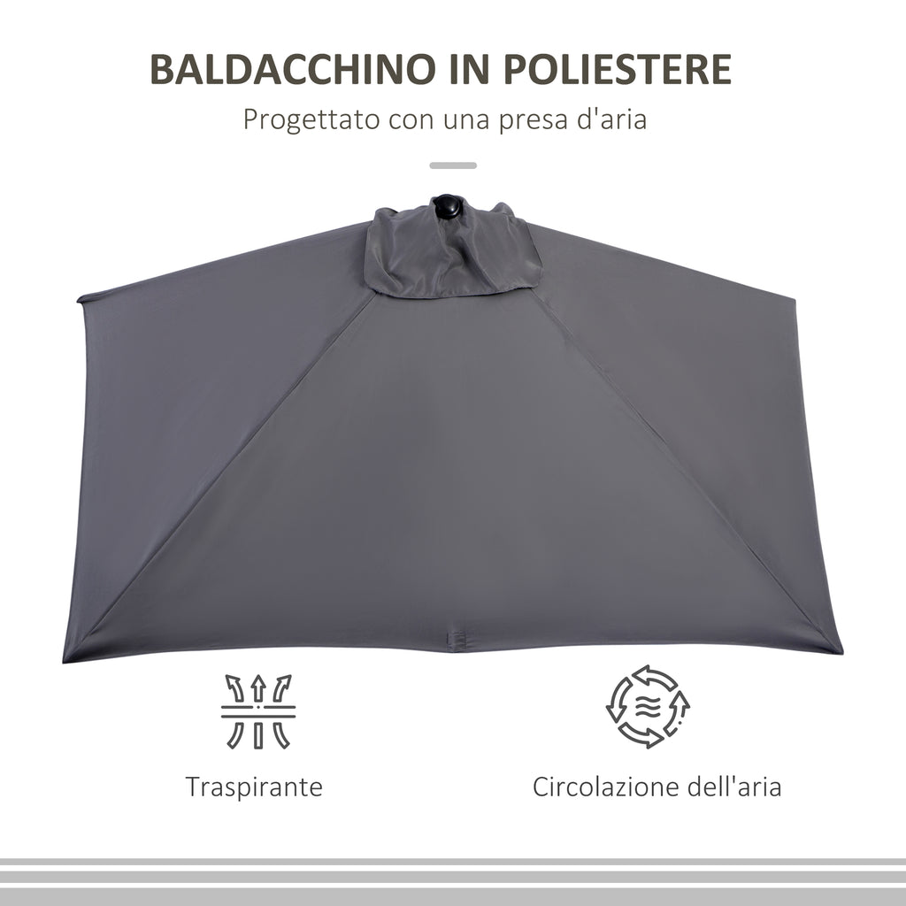 Space-saving Mezzaluna Wall Parasol with Crank Opening, Grey - Borgè