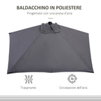 Space-saving Mezzaluna Wall Parasol with Crank Opening, Grey - Borgè