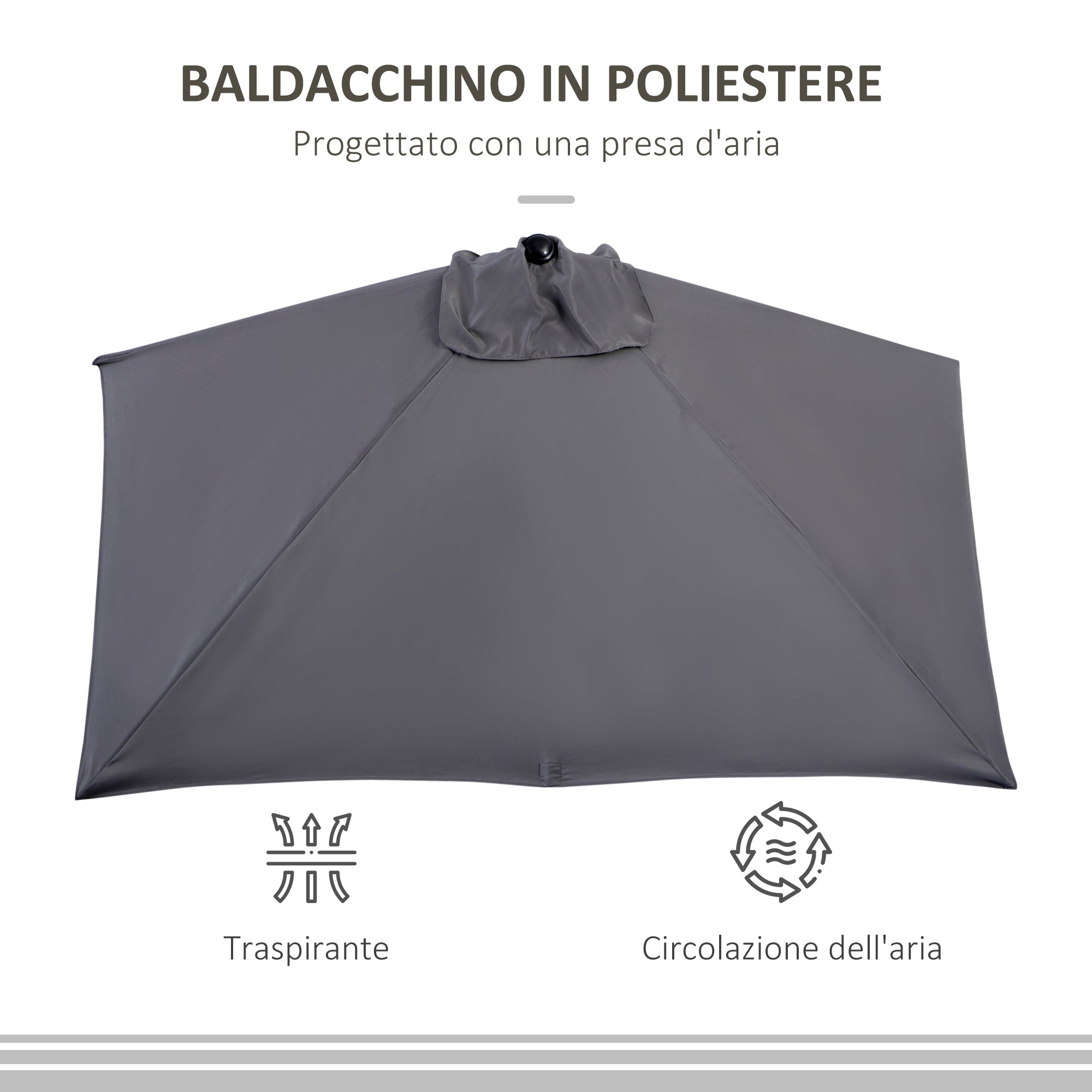 Space-saving Mezzaluna Wall Parasol with Crank Opening, Grey - Borgè