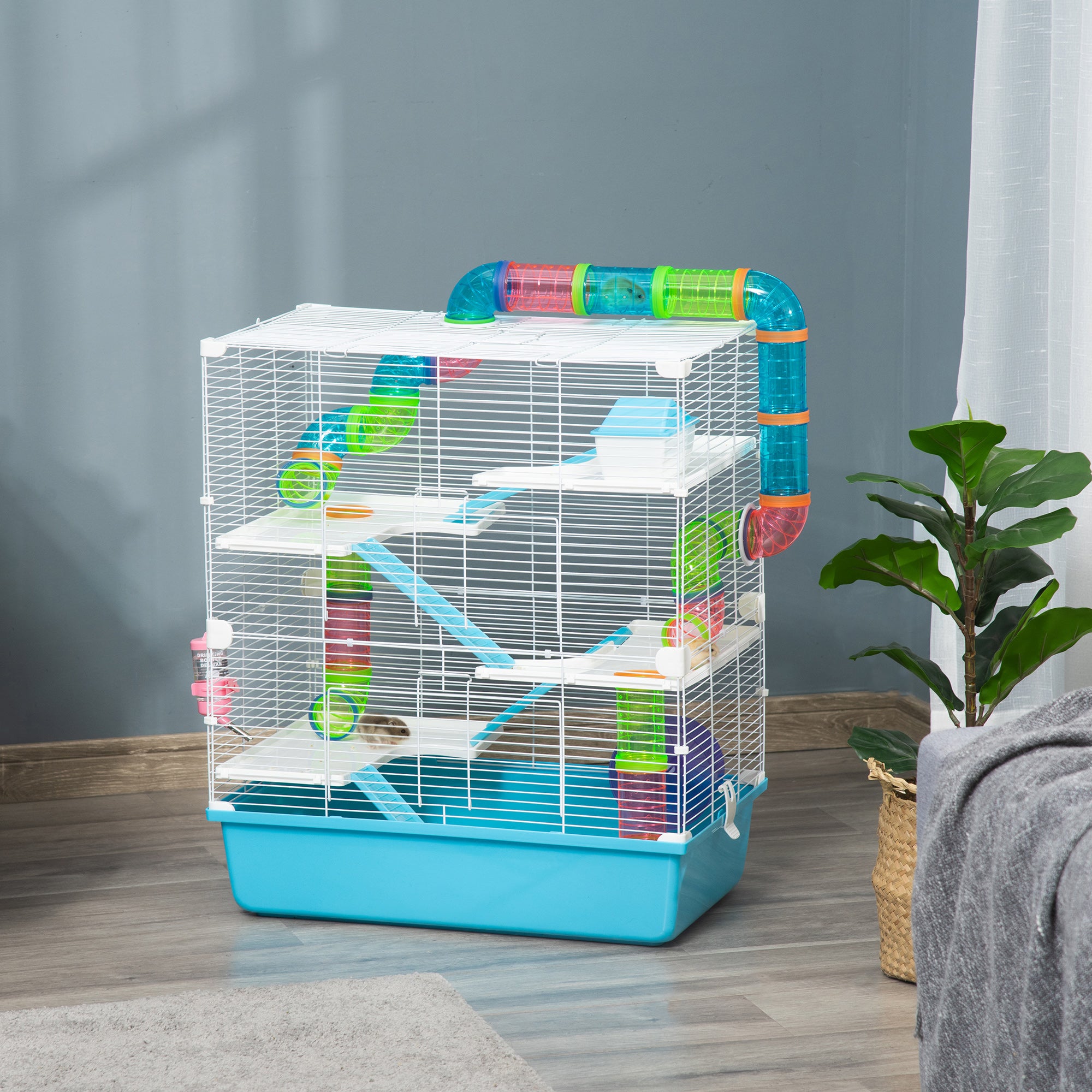 5-Tier Hamster Cage with Tubes, House, Water Tank and Wheel, 59x36x69 cm