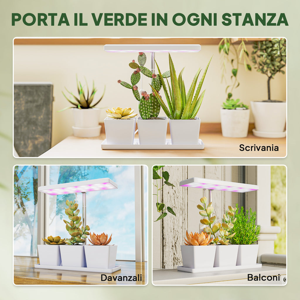 30 LED Plant Grow Lights with 3 Pots, Timer and Dimmable Lighting, 31.8 x 13.4 x 18.6-35.6 cm, White