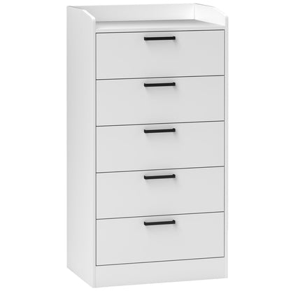 Wooden 5-Drawer Chest of Drawers with Steel Handles, 60x40x114 cm, White