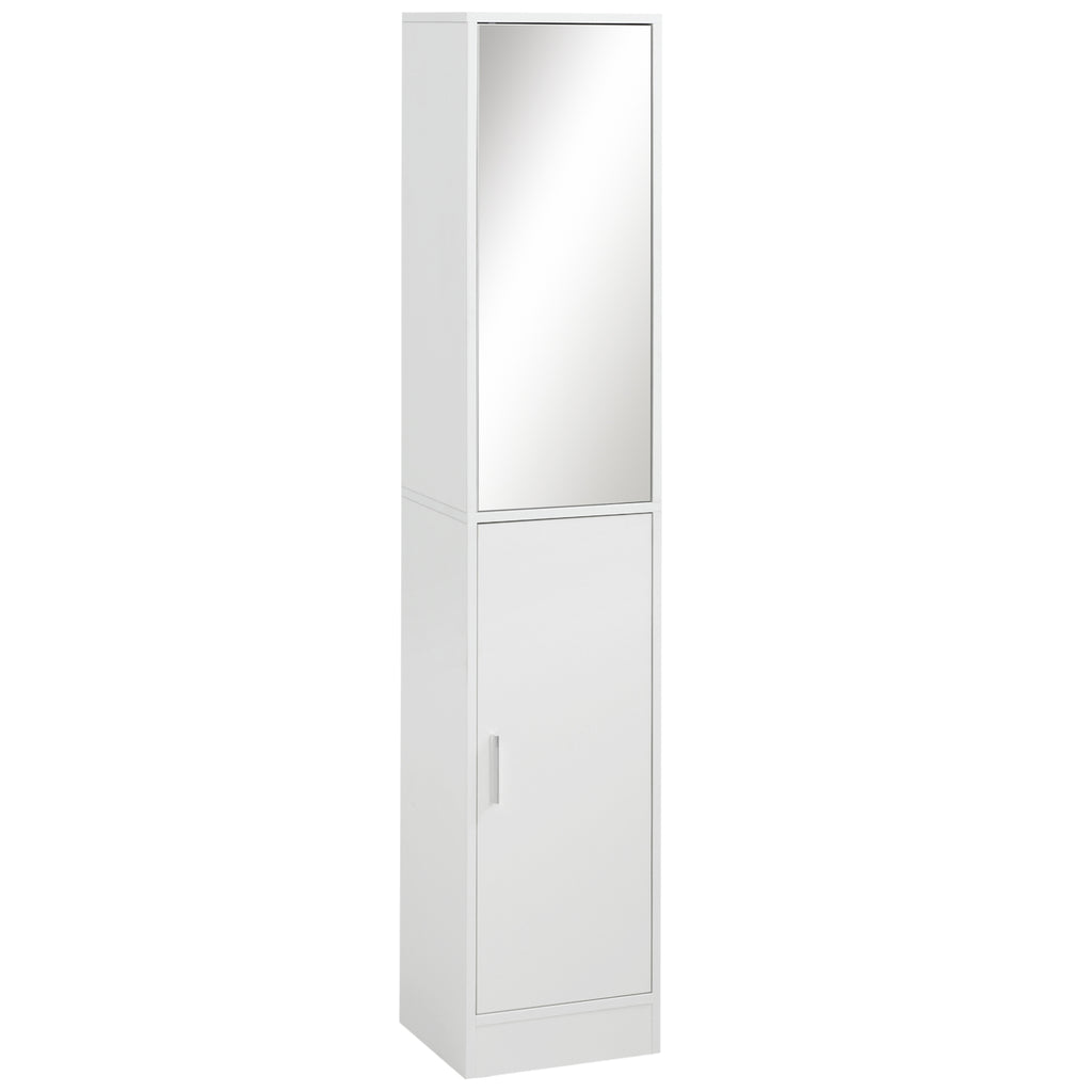 kleankin 5-Shelf Wooden Bathroom Cabinet with Opening Mirror Door, 32x28x162 cm, White