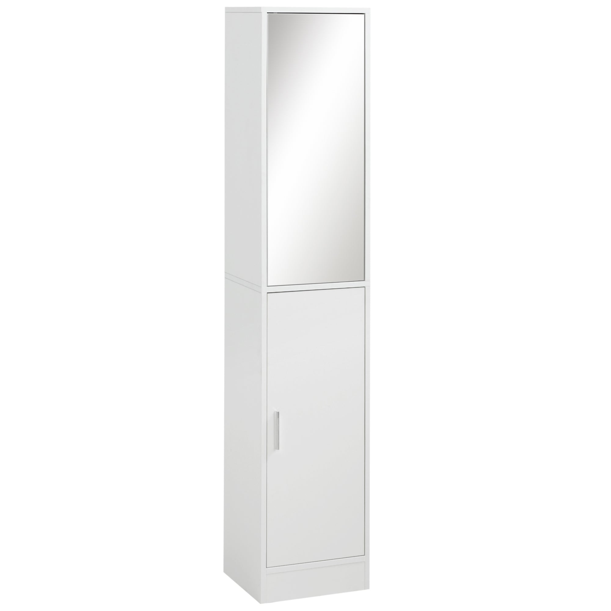 kleankin 5-Shelf Wooden Bathroom Cabinet with Opening Mirror Door, 32x28x162 cm, White