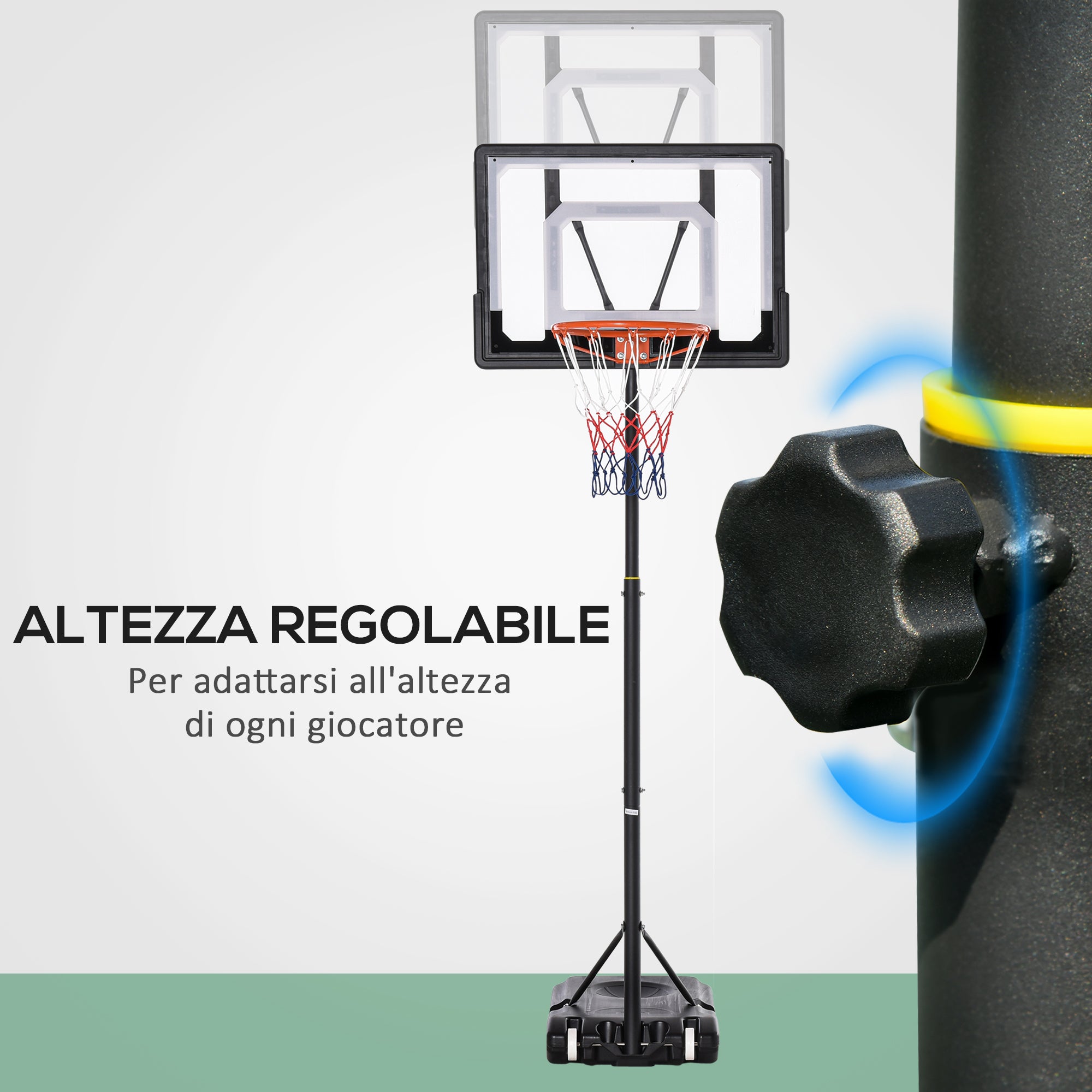 Basketball Hoop Adjustable Height 160-210cm, Steel Structure and Base with Wheels, Transparent PE Backboard
