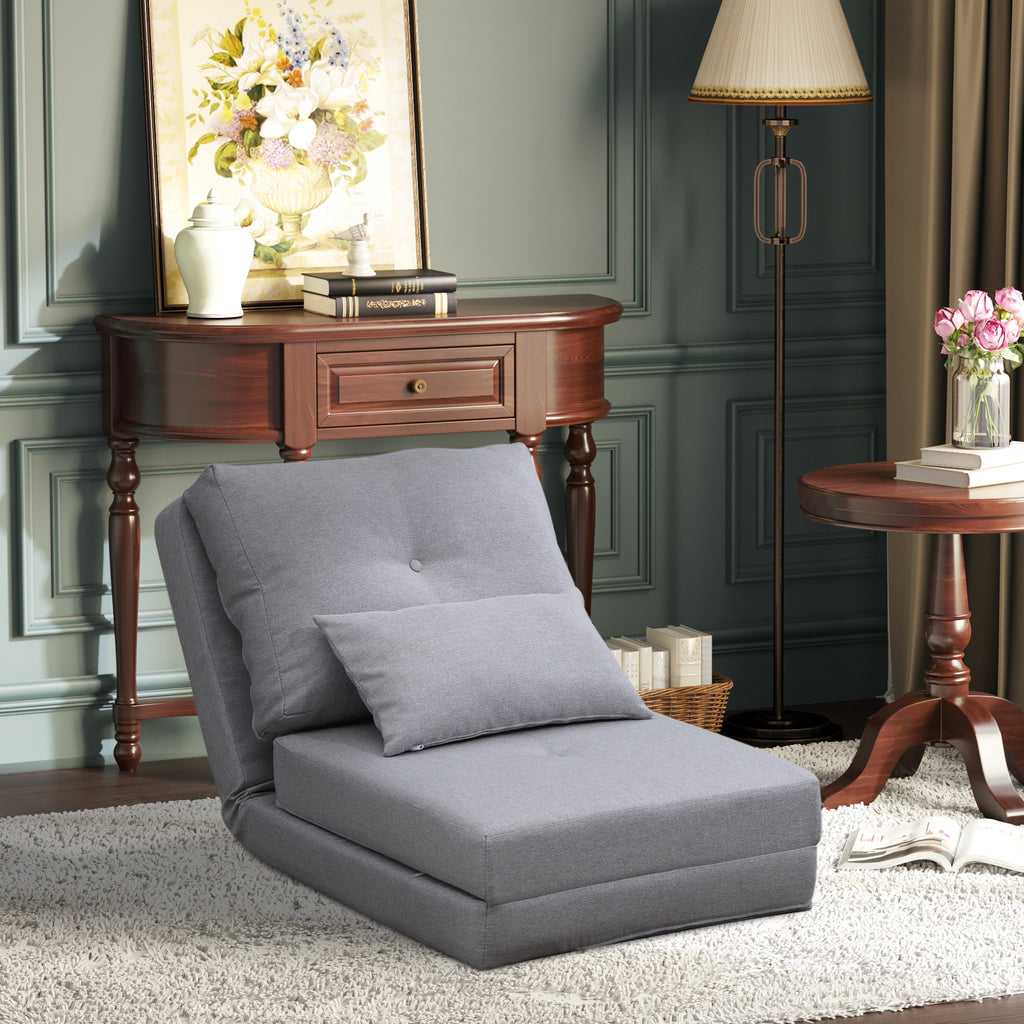 3-in-1 Sofa Bed, Convertible to a Chaise Longue and Floor Sofa with 2 Cushions, Light Grey